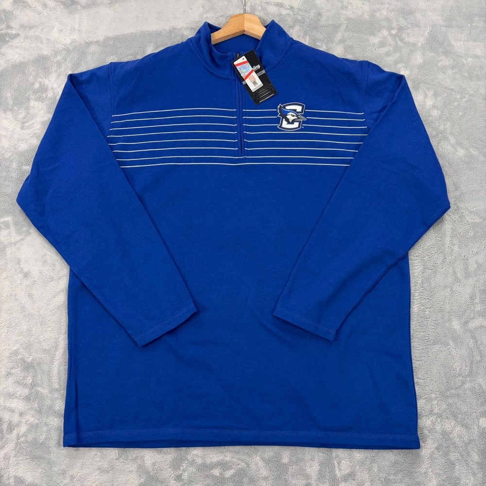 Creighton Blue Jays 1/4 Zip Pullover Mens 2XL Blue Logo Striped Captivating NEW